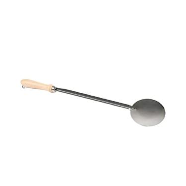 Imagem de Machika Escumadeira com cabo de madeira | Espátula wok para cozinhar | Espátula de metal para hambúrgueres e legumes, espátula de arroz para paella | Aço inoxidável - 49,8 cm |