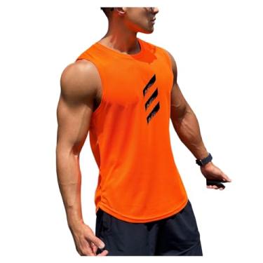 Imagem de Camiseta regata masculina, ajuste muscular, cor combinando com gola redonda, malha respirável, sem mangas, Laranja, G