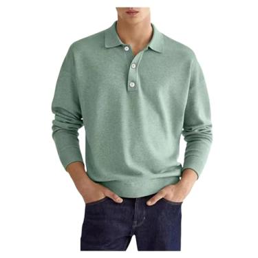 Imagem de Camisa polo masculina meia frente botões cor sólida gola larga cintura elástica, Verde-claro, P