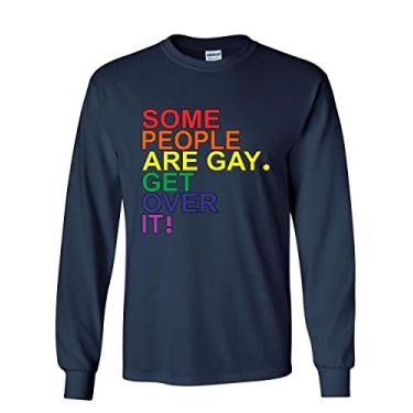 Imagem de Some People are Gay. Get Over It! Camiseta de manga comprida LGBTQ Pride Rainbow Tee, Azul-marinho, M