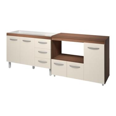 Imagem de Moblis Móveis, Kit Balcão para Pia 118 cm Bianca Savana Frente Off-White com Balcão para Forno e Microondas Liza Savana Off White