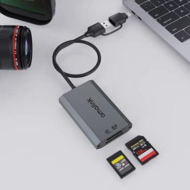 Imagem de CFexpress Leitor de cartão de memória tipo A e SD UHS-II USB3.2 GEN2, adaptador de leitor de cartão de memória tipo A CFexpress Dual Slot, com conectores USB A/USB C. Suporta cartões de memória