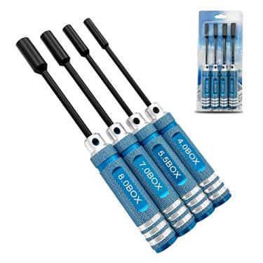 Imagem de Ismosm Conjunto de 4 peças de chaves de porca, conjunto de ferramentas RC, porca sextavada para veículos de controle remoto helicópteros RC helicópteros FPV drones câmeras reparo de eletrodomésticos 4 mm, 5,5 mm, 8 mm, 7 mm (azul)