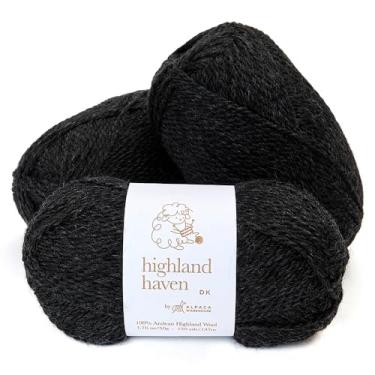 Imagem de Highland Haven – Conjunto de 3 novelos de lã 100% Highland Haven (150 gramas) Peso DK – originário diretamente do Peru – Celestial macio e perfeito para tricô e crochê (DK, cinza carvão)