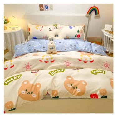 Imagem de Jogo de cama lençol de cama plana casal - roupa de cama menino menina conjuntos de cama flor cereja, lençóis de cama (E 2 x 2,3 m 4 peças)