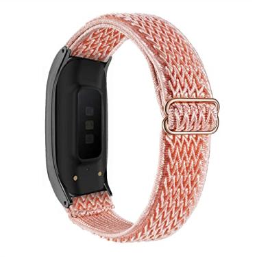 Imagem de Nigaee Pulseiras de couro genuíno e nylon elástico compatíveis com Samsung Galaxy Fit2, pulseiras esportivas macias respiráveis para mulheres e homens, acessórios de substituição para Samsung Galaxy