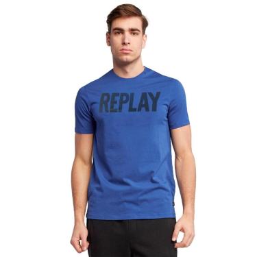 Imagem de Camiseta Replay Masculina Frontal Stamp Logo Azul Royal-Masculino