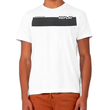 Imagem de Camiseta Replay Masculina C-Neck Quadrato Brand Branca-Masculino
