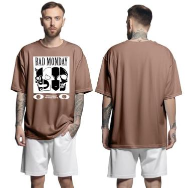 Imagem de Camisa Camiseta Oversized Streetwear Genuine Grit Masculina Larga 100% Algodão 30.1 Bad Monday - Marrom - M