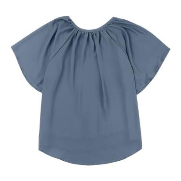 Imagem de Blusas femininas soltas plissadas de chiffon casual manga três quartos decote francês blusas femininas de trabalho, Bu2, P