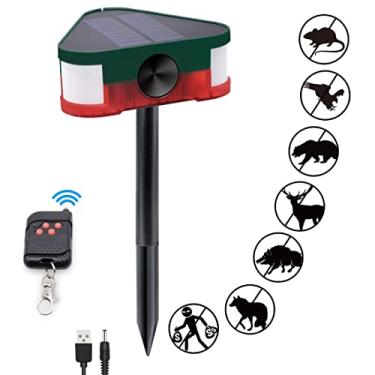 Imagem de Alarme de luz solar, alarme de movimento de 360° luz estroboscópica solar com detector de movimento e controle remoto, IP65 à prova d'água 4 modos de trabalho para casa, fazenda, celeiro, quintal