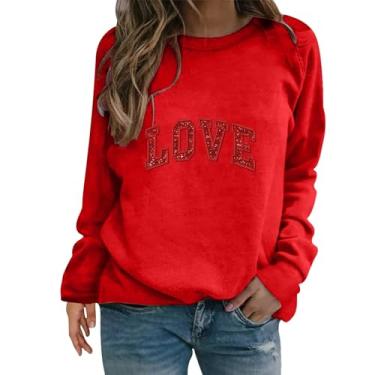 Imagem de Gumiao Suéter feminino com estampa de coração 2024 moderno amor coração pulôver suéter fofo amor corações gráficos camisetas, Vermelho, 4G