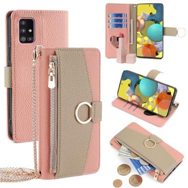 Imagem de YOUULAR Capa carteira com alça transversal compatível com Samsung Galaxy M01 Core/A01 Core/A3 Core, bolsa magnética com zíper, bolso com zíper, capa flip de couro PU à prova de choque com suporte rosa