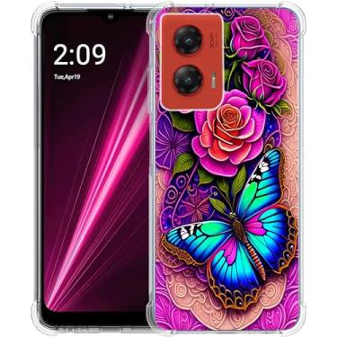 Imagem de Beaucov Capa para Moto G Stylus 5G 2024, borboleta azul flores rosa proteção contra quedas capa à prova de choque TPU capa protetora de corpo inteiro resistente a arranhões para Motorola Moto G Stylus