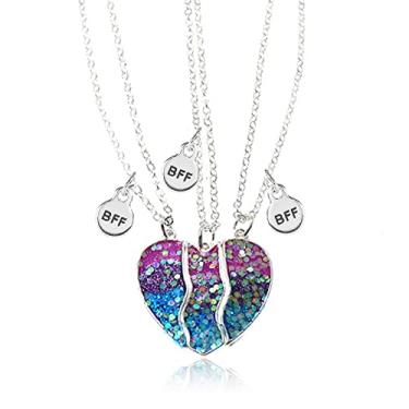 Imagem de MJartoria Colar BFF para 3 - Colar com pingente de coração combinando Best Friends Forever Friendship Cute Best Friend, Metal, Sem Pedra Preciosa