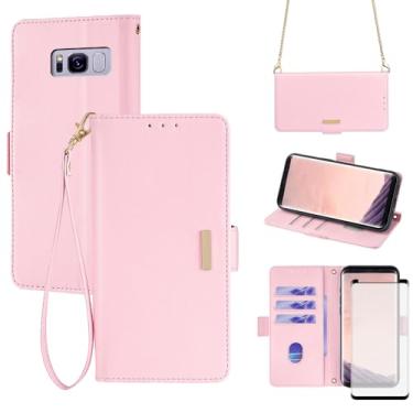 Imagem de Asuwish Capa carteira para Samsung Galaxy S8 Plus com protetor de tela de vidro temperado e alça de pulso com bloqueio de RFID, suporte para cartão de crédito, celular S8plus S 8 8plus 8S Edge S8+