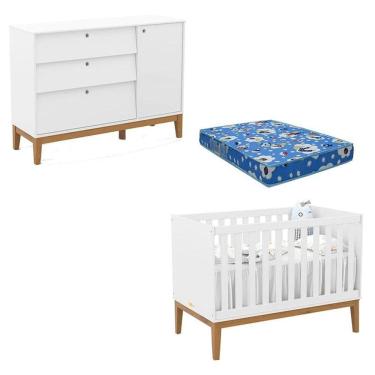 Imagem de Berço Americano e Cômoda Sapateira Unique Branco Soft Eco Wood com Colchão Ortobom - Matic