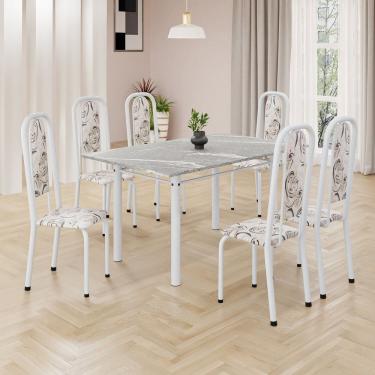 Imagem de Conjunto de Mesa Retangular 140x75cm Tampo Granito Topázio 6 Cadeiras Lavínea Arabesco/ Branco