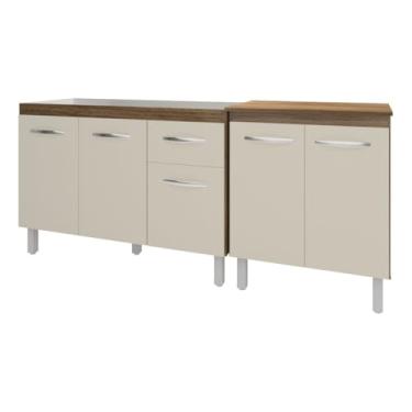 Imagem de Mobília Decor, Armário Cozinha Gabinete Pia de 120 cm Aline e Balcão Jane para Forno Elétrico ou Microondas Savana Off White