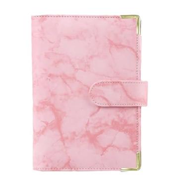 Imagem de Joucien A6 Folha solta padrão de mármore caderno couro PU solta folha grampo Ledger-Mármore + protetor de canto: rosa (concha única)