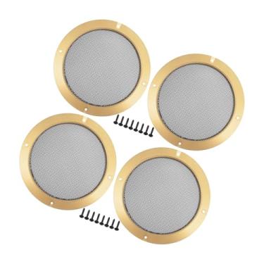 Imagem de Motoforti Capa universal de grade de alto-falante de carro de 16,5 cm de malha redonda 6,5 polegadas caixa protetora de subwoofer com parafusos ferro dourado tom preto - pacote com 4 de longa duração