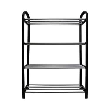 Imagem de Sapateira Desmontavel Portátil Organizador Sapatos Tênis Botas 4 Prateleiras Rack Preto