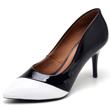 Imagem de Scarpin Casual Salto Alto Feminino Ellas Online Branco/Preto