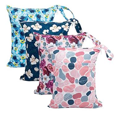 Imagem de Babygoal Bolsas secas molhadas para fraldas de bebê, bolsas de viagem laváveis, praia, piscina, bolsa de academia para trajes de banho e roupas molhadas com dois bolsos com zíper, pacote com 4, 4LN14