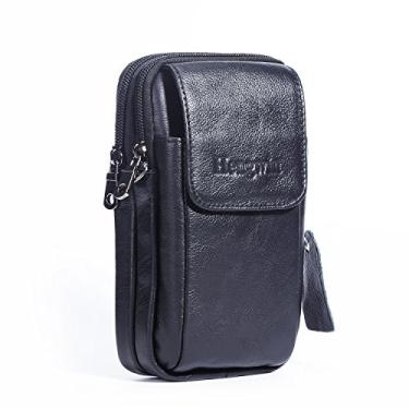 Imagem de Hengwin Bolsa de couro vertical masculina para cinto de telefone celular bolsa de cintura mini bolsa mensageiro de viagem bolsa transversal carteira com clipe de cinto para iPhone 8 Plus 7 Plus Note 8