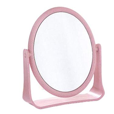 Imagem de Espelho de mesa dupla face dormitório mesa giória estudante maquiagem pequeno espelho de mesa portátil penteadeira princesa espelho redondo rosa