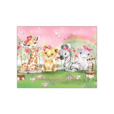Imagem de Painel de Festa Horizontal 1,55 X 1,20 - Safari Aquarela Rosa 003 - Vi