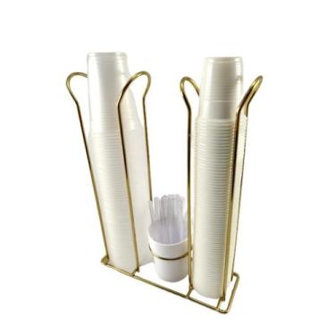 Imagem de Suporte Porta Copos Descartáveis 200/50/80ml e Mexedor Café Dourado - 