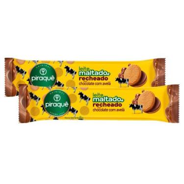 Imagem de Kit 2 Biscoito Piraquê Leite Maltado Cobertura de Chocolate com Avelã 