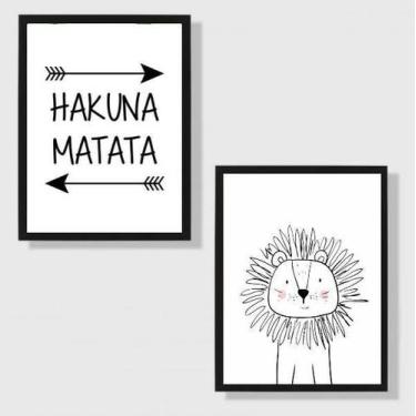 Imagem de Kit 2 Quadros Hakuna Matata Leãozinho 33X24Cm - Quadros On-Line