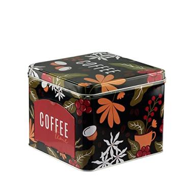 Imagem de LATA PORTA CÁPSULAS DE METAL COFFEE FLOWERS PRETO 15x15x12,5cm
