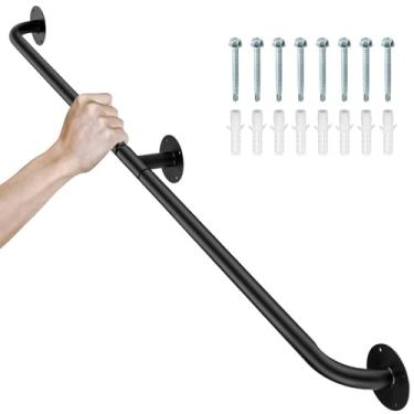 Imagem de SSOAAW Corrimão de escada de tubo de 1,5 m, corrimão de escada de metal preto, trilho de mão de ferro industrial galvanizado para escadas internas e suporte de montagem na parede