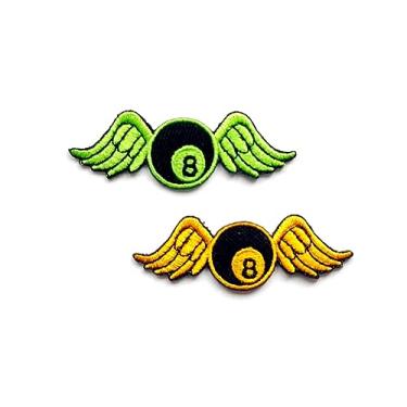 Imagem de PL Conjunto de 2 minúsculos. Mini 8 bolas de bilhar piscina com asas bola voando amarelo verde lindo logotipo de desenho animado 1 costura ferro em aplique bordado crachá sinal remendos roupas