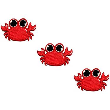 Imagem de HHO Conjunto de 3 peças. Mini adesivos bordados de caranguejo vermelho animal fofo infantil desenho animado de ferro em adesivos para decoração faça você mesmo, mochila, moletons com capuz, bolsas