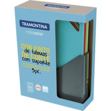 Imagem de Jogo de Tábuas P/ Corte Tramontina Mixcolor 5 Pç C/ Suporte 