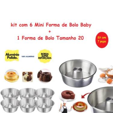 Imagem de Kit De 1 Forma De Pudim Tamanho 20 e 6 Mini Forminhas Bolo Baby Mini P