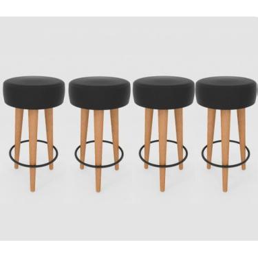 Imagem de Kit 4 Banqueta Alta Cozinha 70cm Estofada Preto Madeira Maciça Urban -