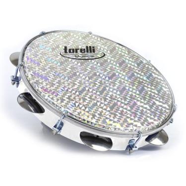 Imagem de Pandeiro Injetado 10  Pele Holográfica Torelli TP 308 Branco