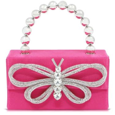 Imagem de Bolsa de noite com strass borboleta, bolsas de mão para mulheres, bolsa pequena de lantejoulas, bolsa para casamento, formatura, festas, viagens (rosa choque), rosa, One Size