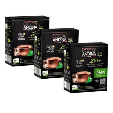Imagem de KIT 3X - Adoçante Vegano Stévia em pó  Color Andina  50 sachês de 600 