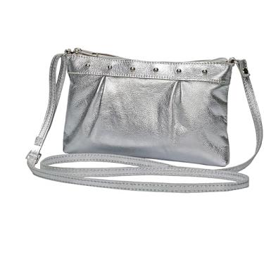 Imagem de Bolsa Feminina Transversal Pequena Couro Legítimo MDXB370 (Prata)