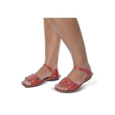Imagem de Sandália Rasteira em Couro Vermelho - Flor d'couro, 36