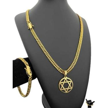 Imagem de Corrente Grumet 7mm + Pulseira + Pingente - Banhado a Ouro - ToJoia18k
