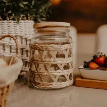 Imagem de Porta Mantimentos de Vidro com Sisal Tampa de Madeira 750ml