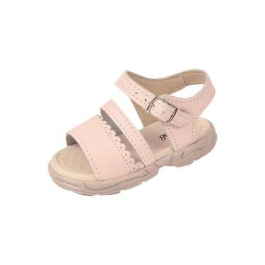Imagem de Sandália Ortopédica Infantil Couro Menina Detalhes Rosa - Raniel Calça