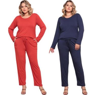 Imagem de Kit 2 Conjunto Plus Size Feminino Manga Comprida Viscolycra - Felicity